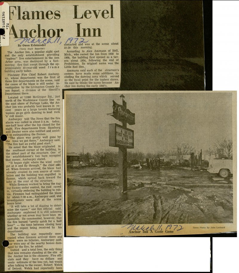 Anchor Inn - March 1972 Fire Destroys Original Building (newer photo)